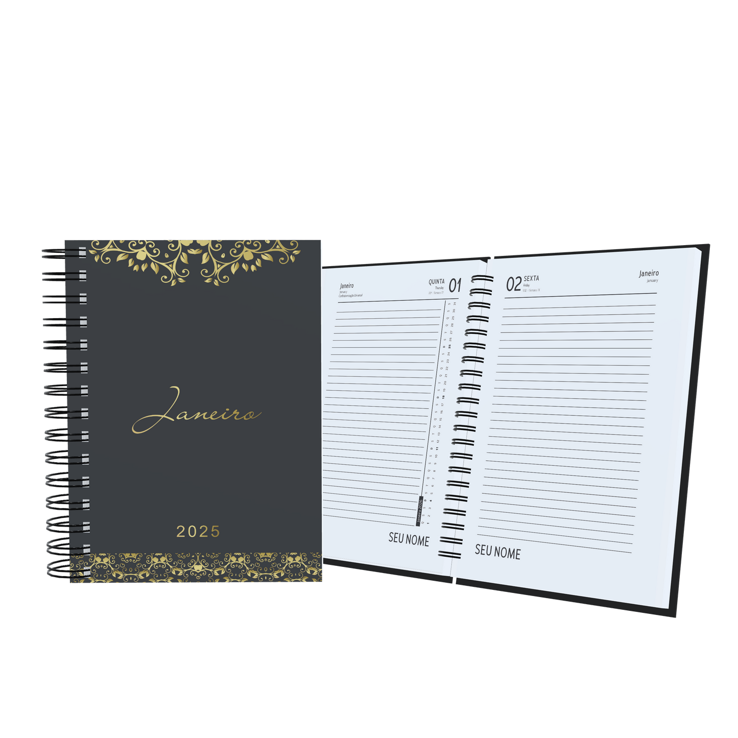Agenda Personalizada Preto e Dourado