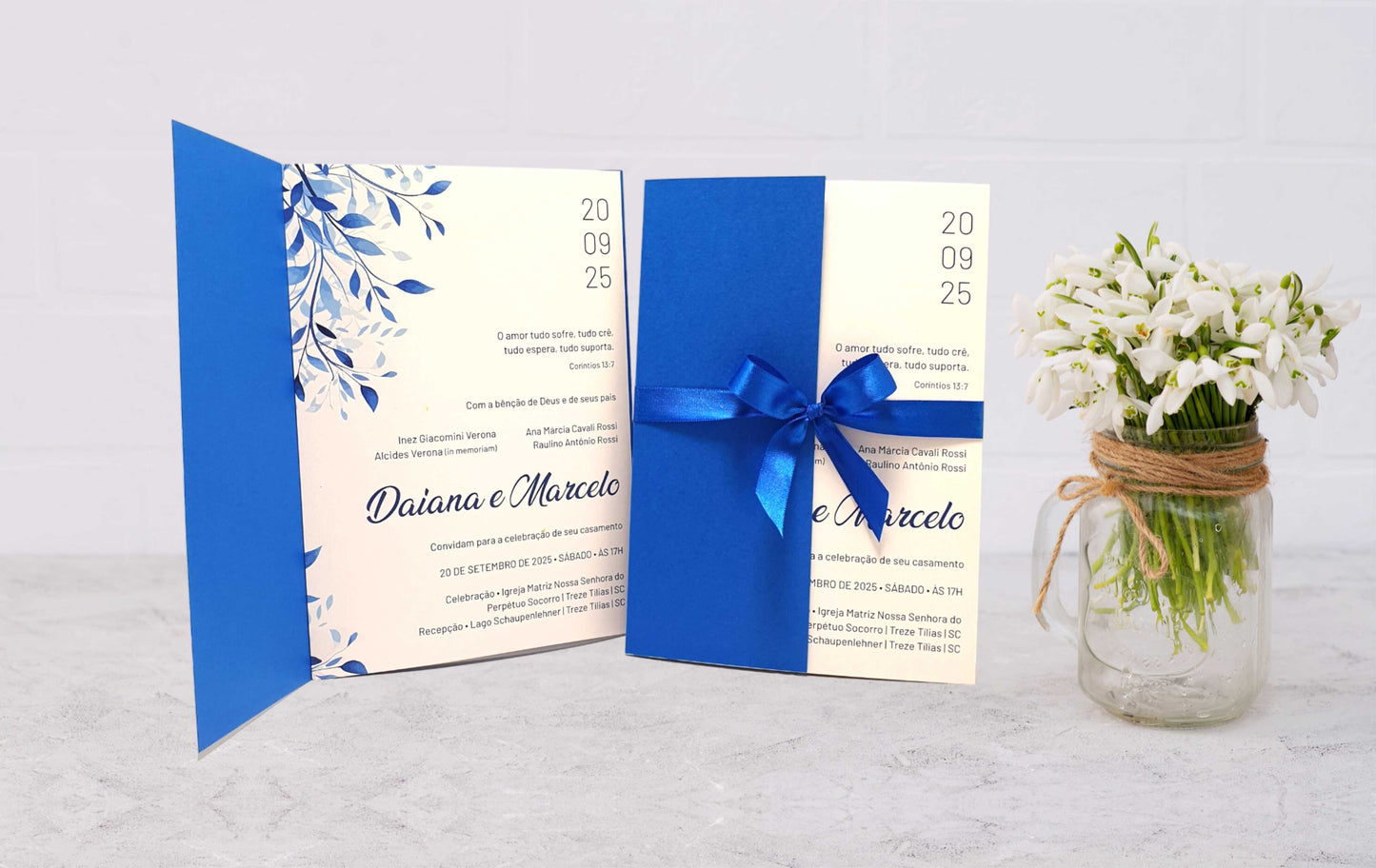 Convite Casamento Branco e Azul
