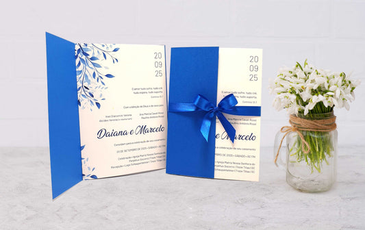 Convite Casamento Branco e Azul
