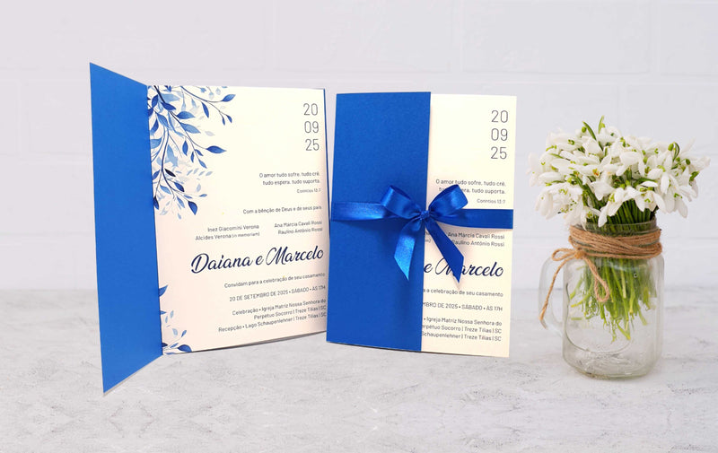 Convite Casamento Branco e Azul