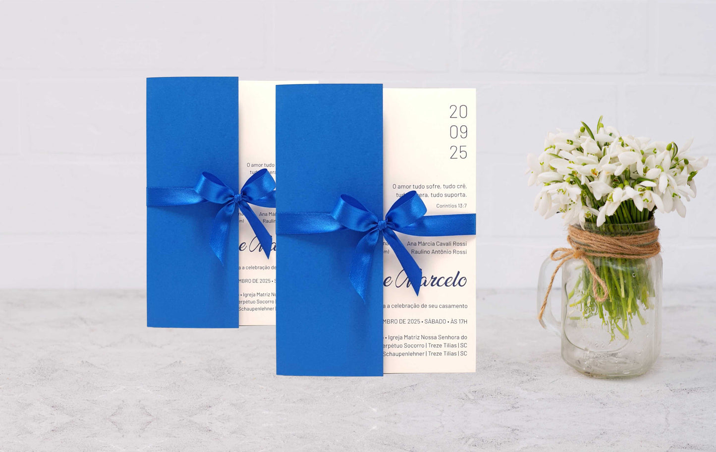 Convite Casamento Branco e Azul