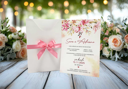 Convite Casamento Branco com Rosa