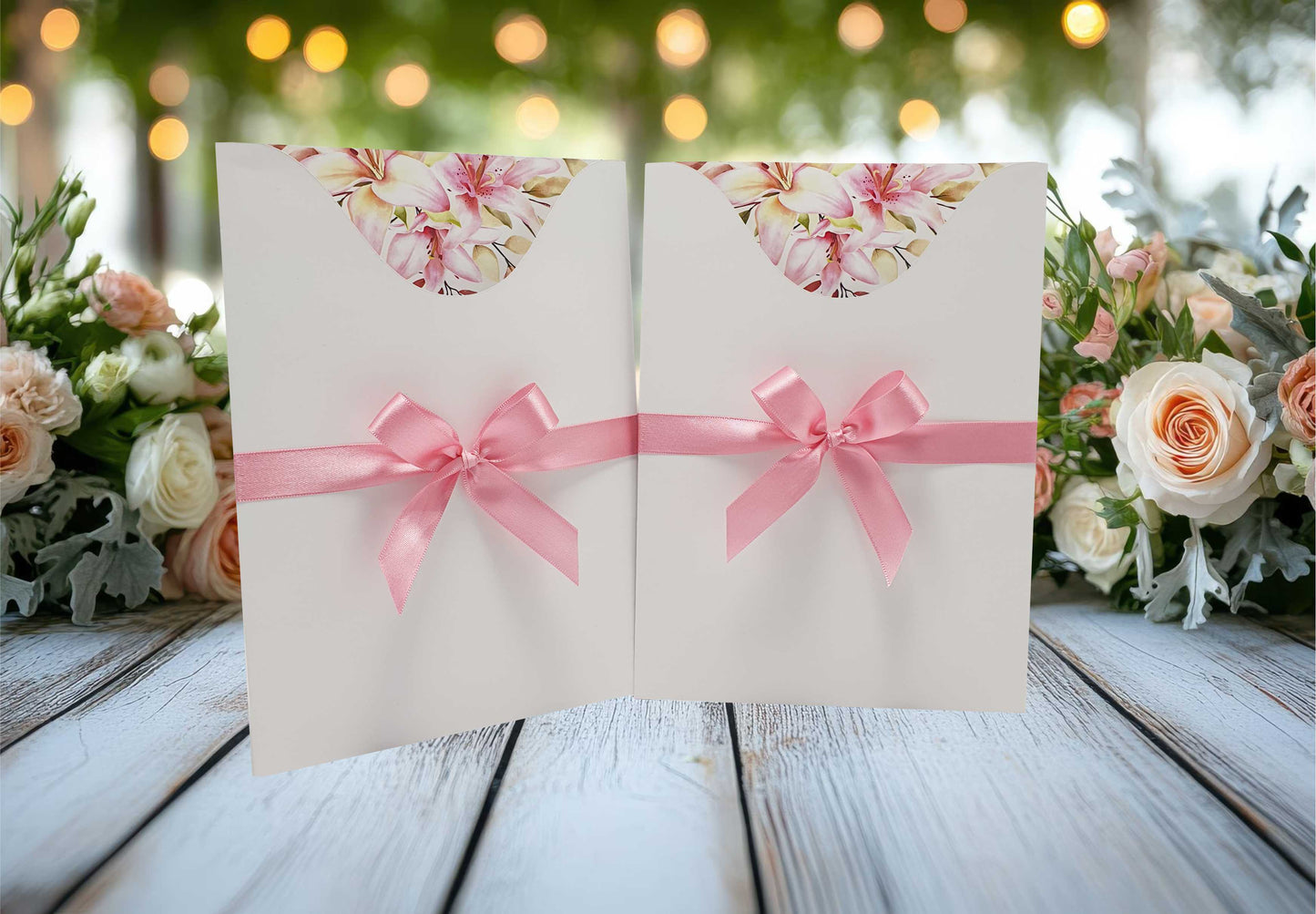 Convite Casamento Branco com Rosa