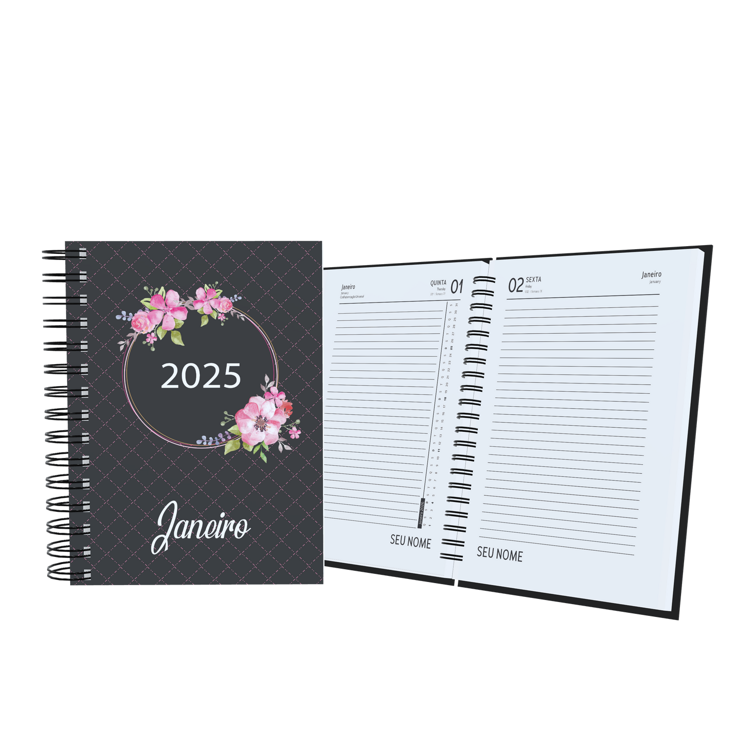 Agenda Personalizada Floral Escura